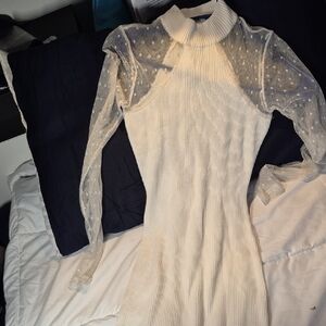 Almost Famous Ivory Knit Dress with Mesh Details
